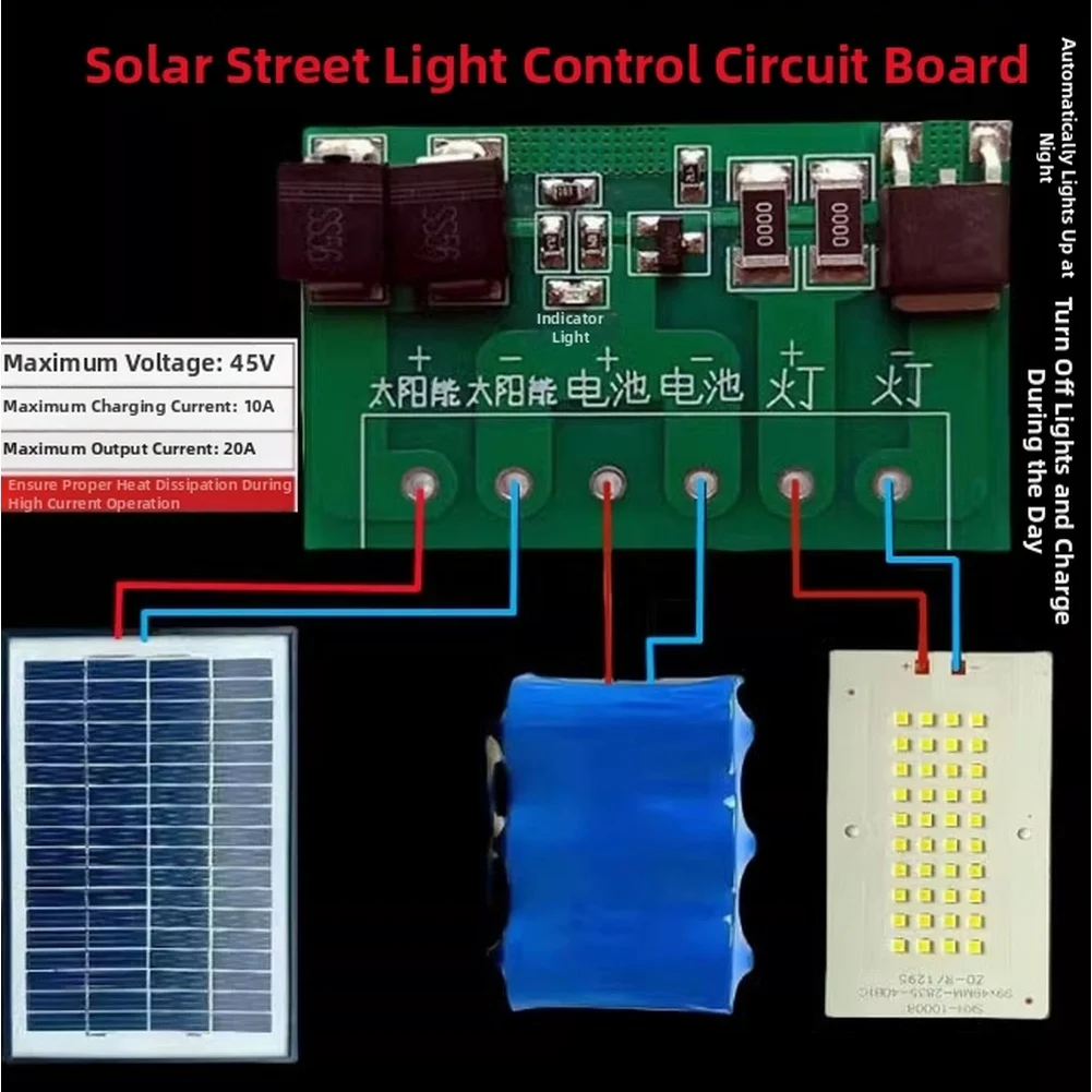 10A Charging Module Solar Light Controller High Voltage Capacity Compact Design Tool-free Installation Light Activation