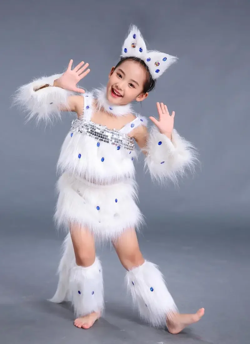 Halloween Carnival Party Fancy Kids Girls Cosplay Costumes Animal Soft Kitty Cat Clothing Set Stage Wear Dance Clothes for Girl
