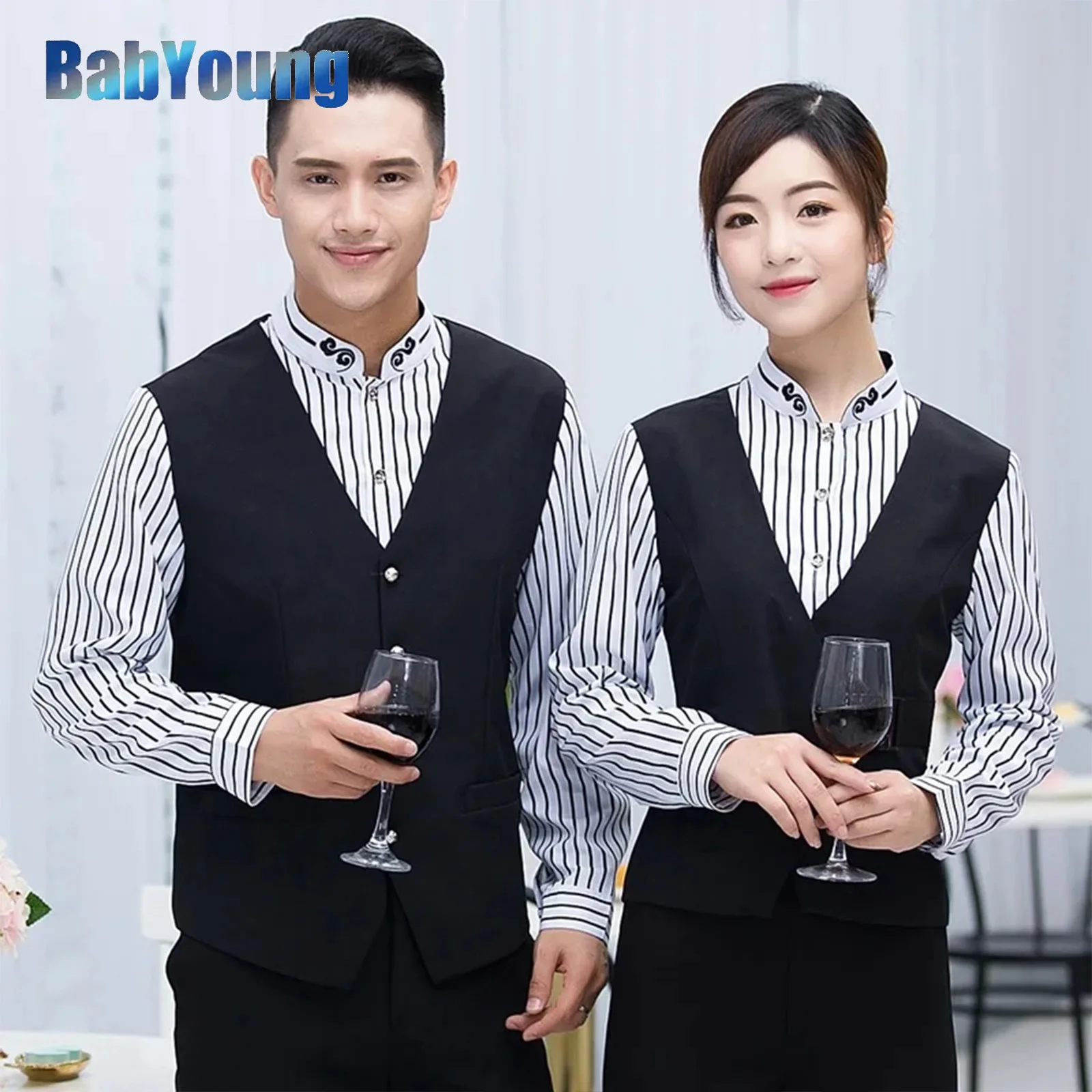 

Long Sleeve Waitress Uniform Jacket KTV Night Club Catering Restaurant Women Work Clothes Cafe Waiter Men Overalls Coat H2405