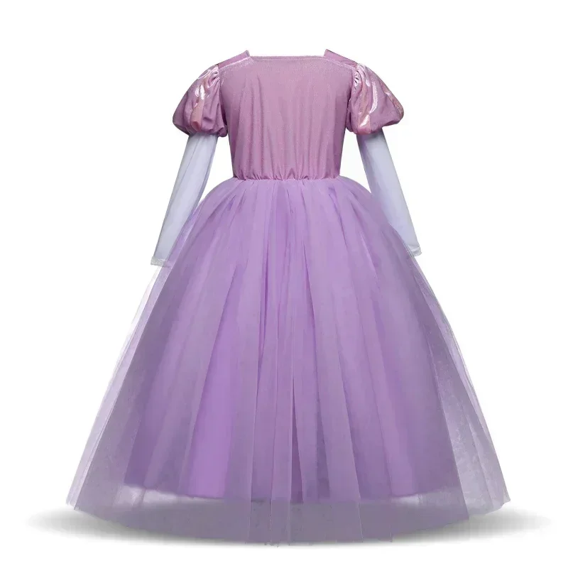 Girl Rapunzel Dress for Kid Halloween Princess Cosplay Costume for Birthday Party Gift Purple Long Sleeves Mesh Clothing