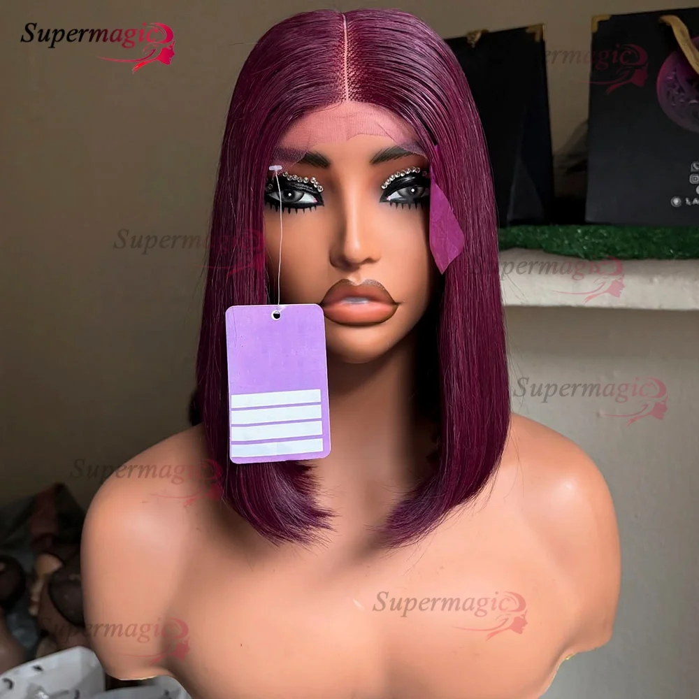 4x4 250% # 99J Real 12A Bob pelucas de encaje sin pegamento listas para ir cabello vietnamita liso Original doble cierre dibujado peluca de cabello humano
