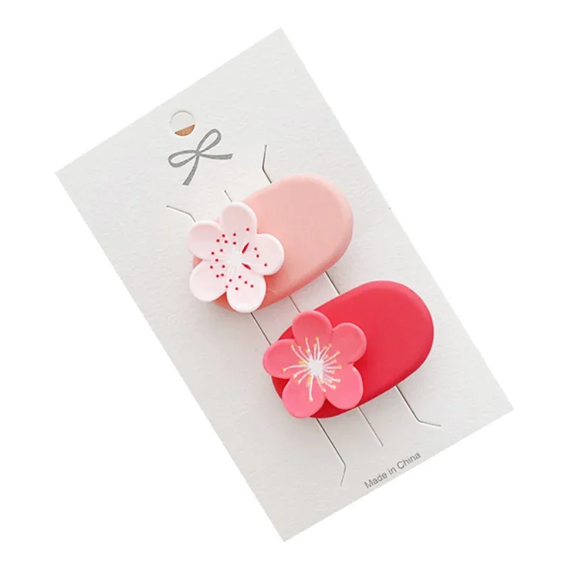 2pcs Pink Sakura Flower Hair Clips Baby Girl Cute Floral Kids Hair Pin Headdress Kawaii Bangs Side Clip Baby Hair Accessories