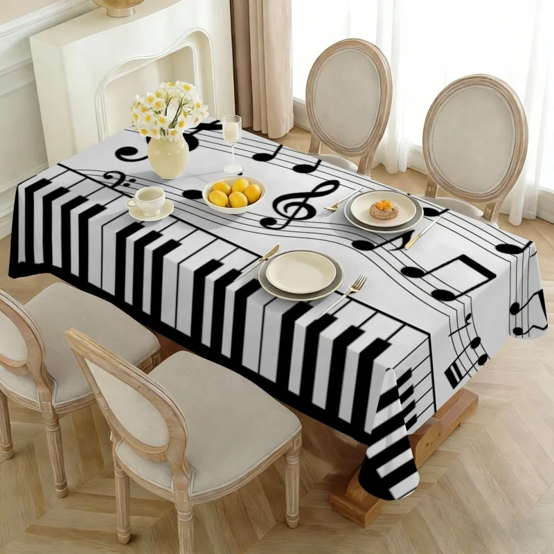1 piece - Black and White Piano Keys and Notes Printed Tablecloth, Summer Decor, Summer Giftxzj