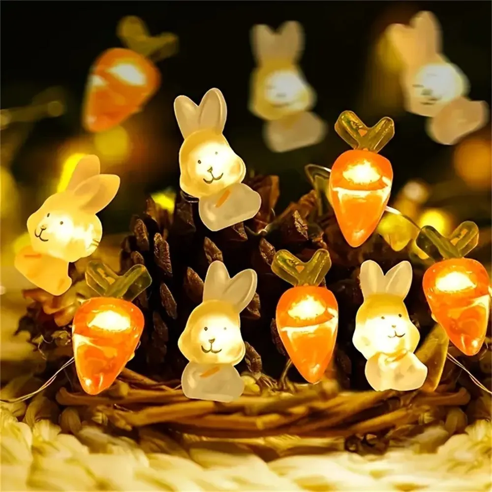 1PC 2M20LED Rabbit/Carrot Shaped Copper Wire Light String, Battery Powered, Used For Children's Rooms, Holiday Party Decoration