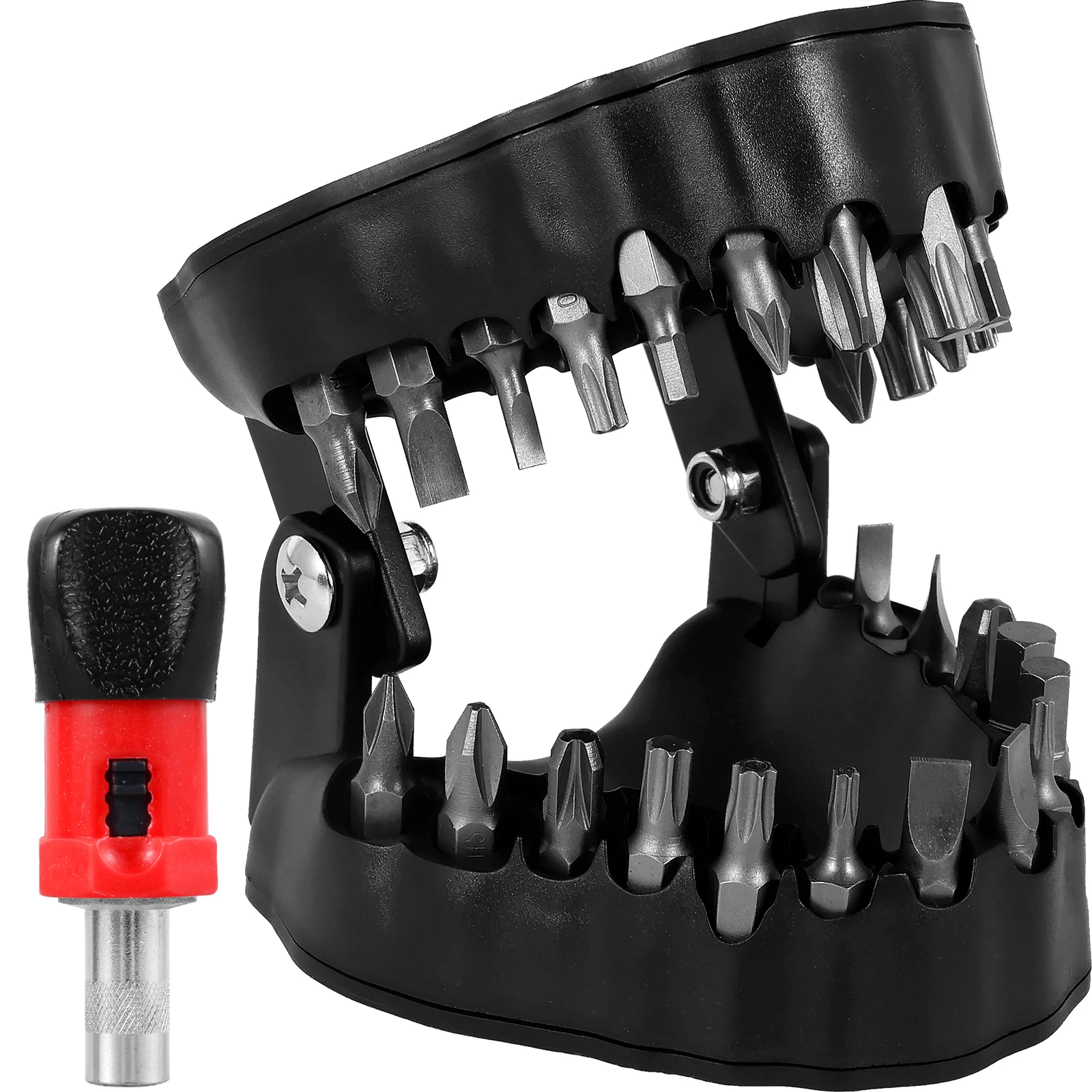 Denture Drill Bit Organizer,3D Sculpture Screwdriver Bit Holder 1/4inch Hex Bits Screw Driver Magnetic Gums with 28PCS Bits