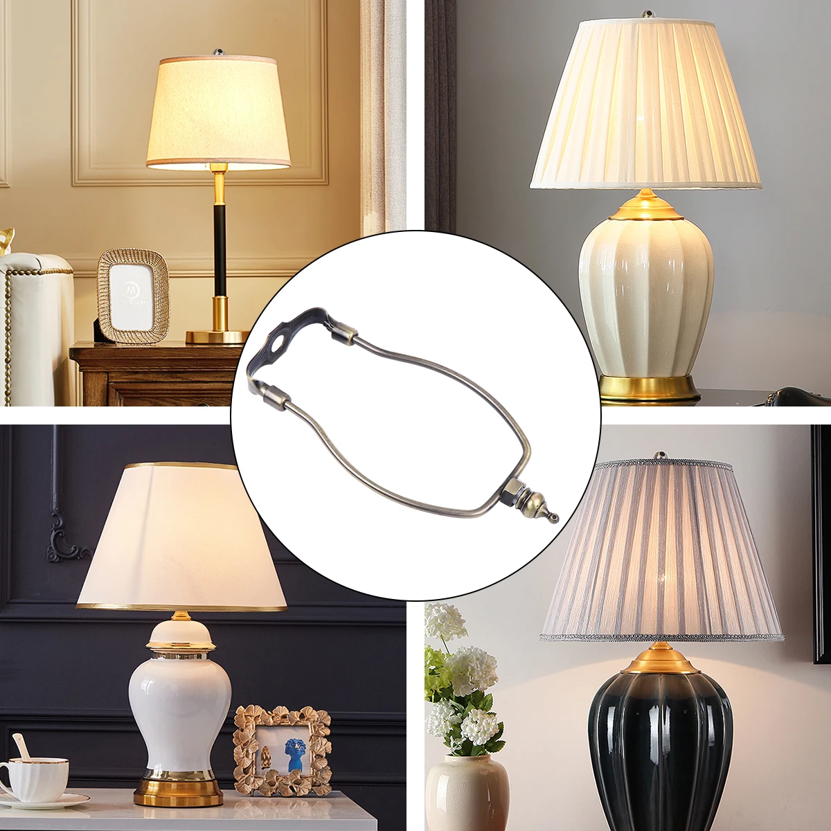 

Horn Lamp 8 Inches Bronze Stable Metal Harp Holder Desk Floor Lamps Accessories Durability Horn Light Bracket Home Decor