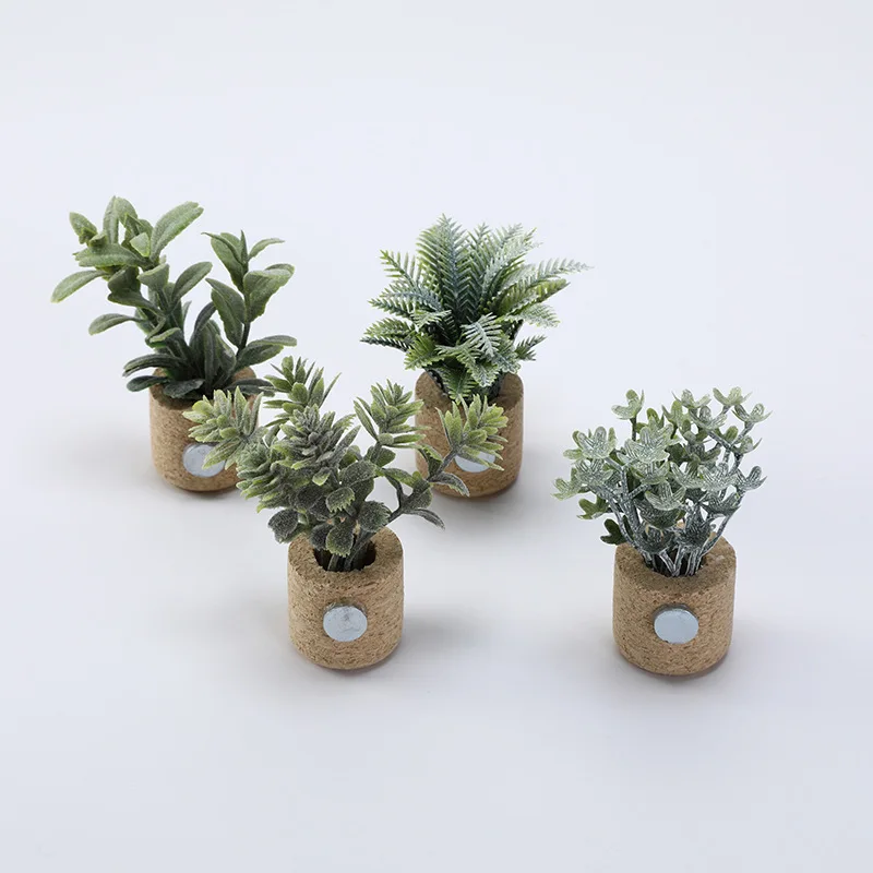Artificial Frosted Green Plant Potted Plant Model Miniature Refrigerator Sticker Decoration Home Desktop Decor Figurines Crafts