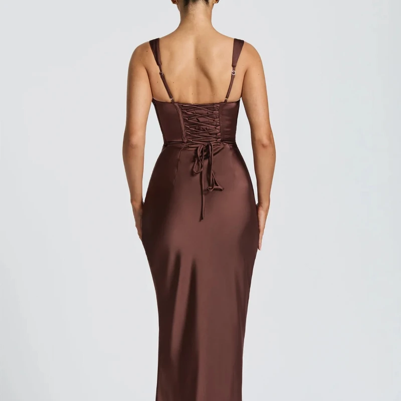 

Elegant Women's Solid Summer Sleeveless Backless Maxi Dress Sexy Square Neck Ruched Prom Evening Party Bodycon Long Dresses