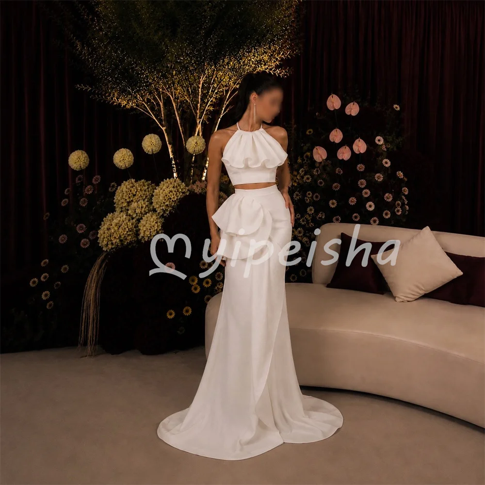 Beige Sexy Sizes Available Jersey Pleat Ruched Mermaid Halter Floor-Length Evening Dresses Women's Party Gowns Customized