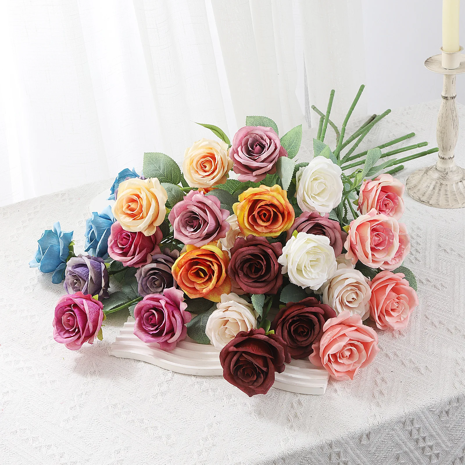 

10pcs Rose Artificial Flowers 3-head Faux Roses Branch Silk Flower Wedding Garden Party Home Decor Fake Flower Bouquet Multicolo