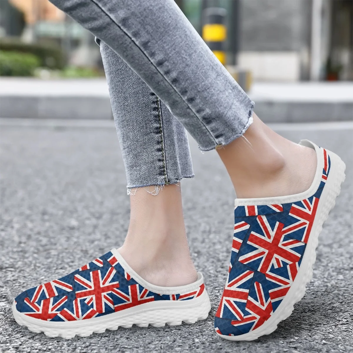 UK Flag Design Flats Clogs Mesh Breathable Summer Autumn Women Half-slippers Lazy Sandals Home Couple Slip-on Casual Shoes Gifts
