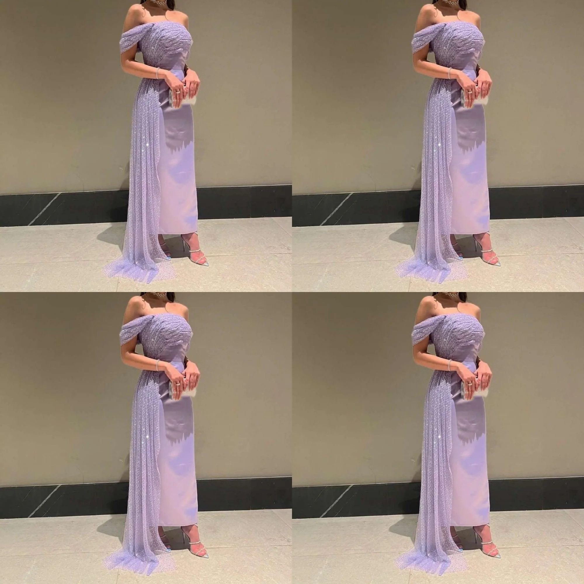 

Fantastic Women's Boat Collar Satin Solid Modest Evening Bridal Dress Sheath Backless Ankle Length Prom Gown Beaded Custom Made