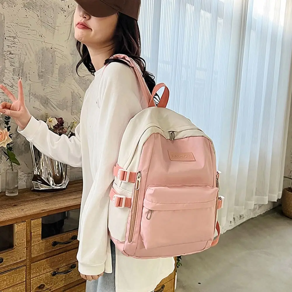 

Solid Color Contrasting Color Backpack Korean Style Handbag Students School Bag Storage Bag Travel Bag Shoulder Bag Students