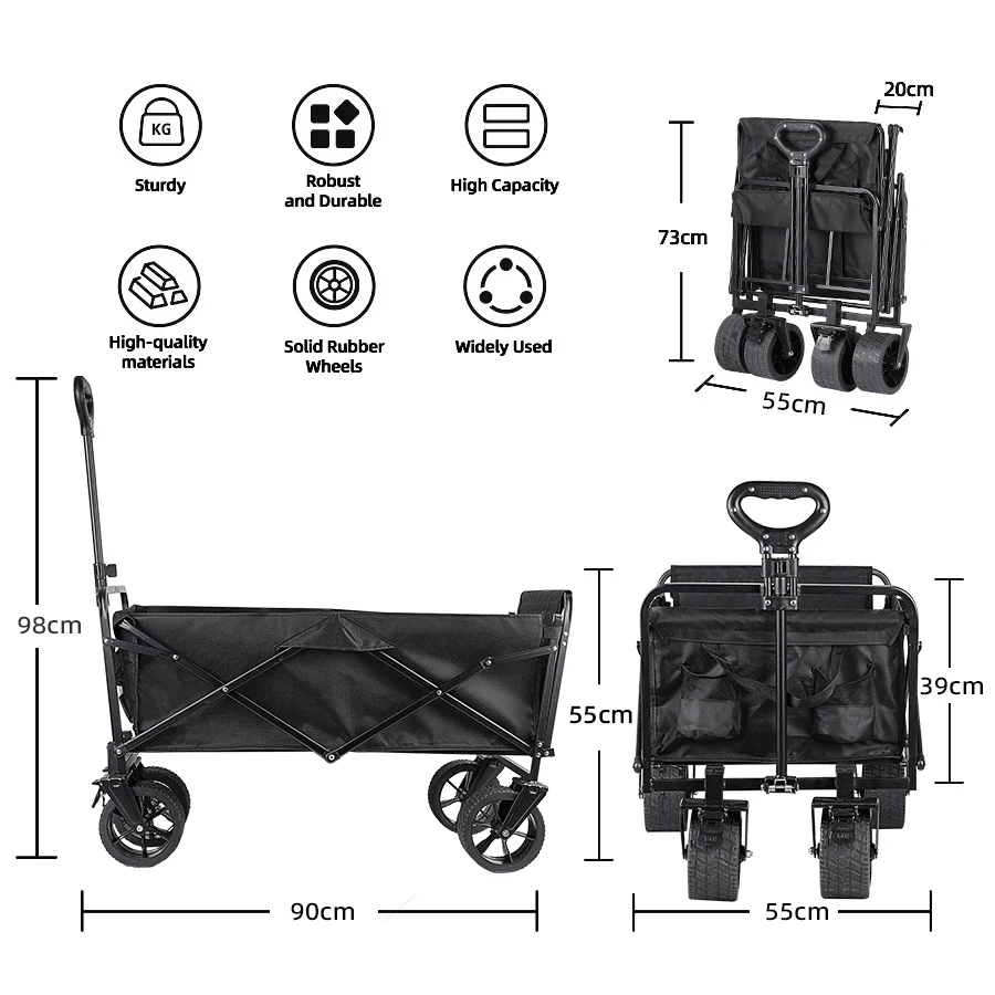 Extra Long Extender Outdoor Wagon Cart Large Capacity Utility Folding Cart Camping Picnic Trolley Beach Collapse Folding Cart image 4