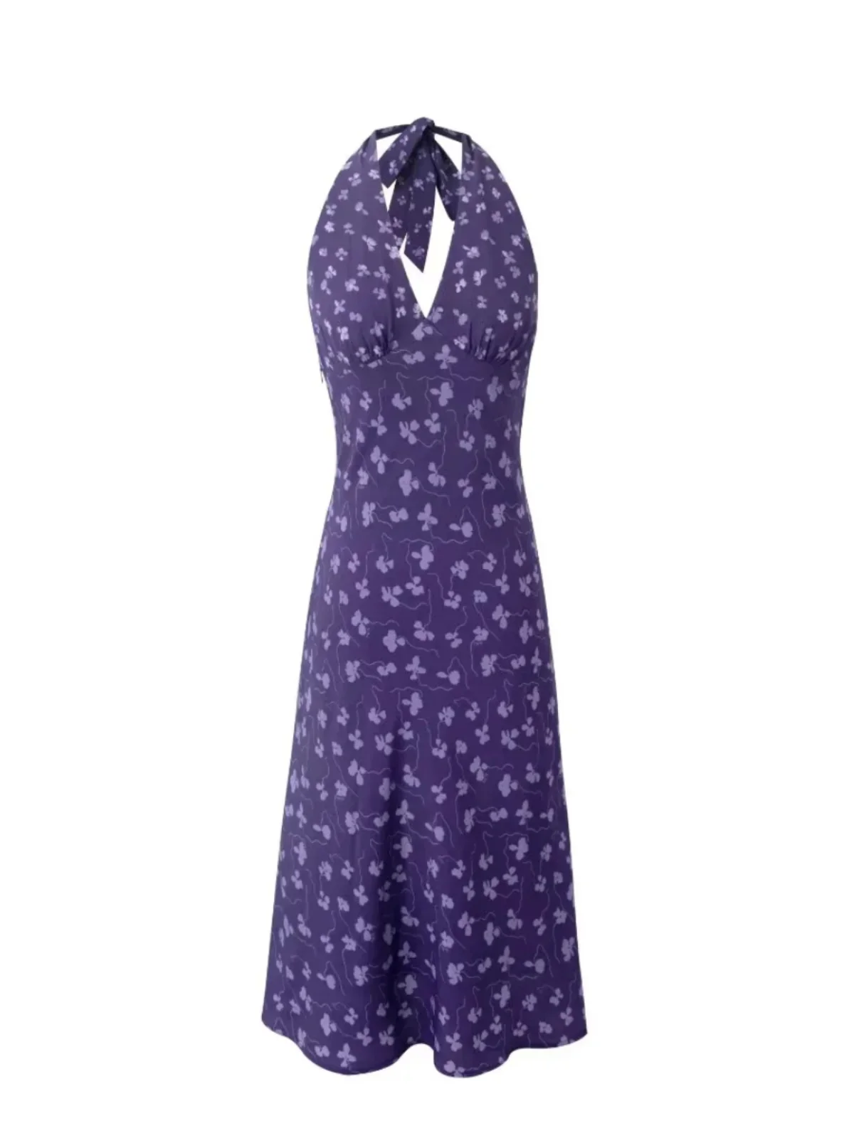 

Spicy Girl Purple V-ne Floral Print ter Dr Women's Summer Mid-length Holiday Sle Slimming High Waist Dr