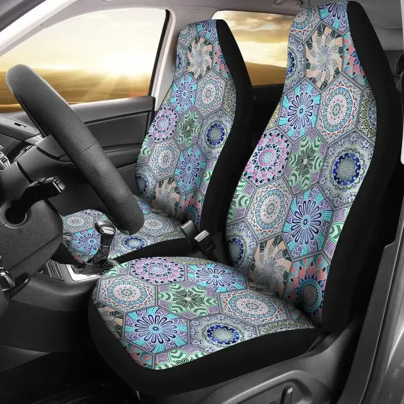 

Blue Pink Green Mandalas Car Seat Covers Pair 2 Front Seat Covers Car Seat Protector Car Accessories