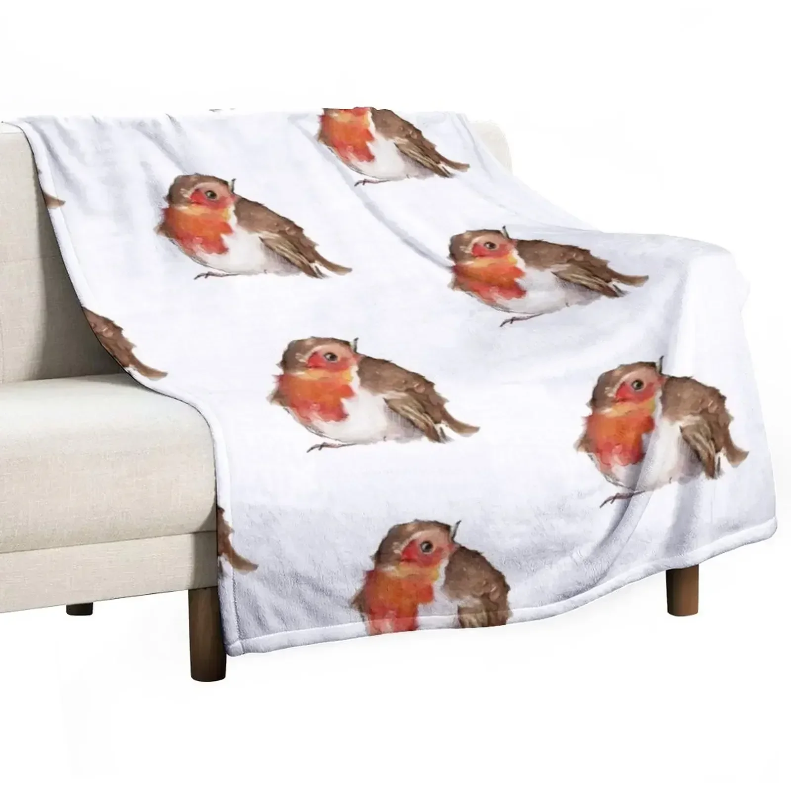 

Robin Watercolour Throw Blanket Flannel Fabric Beautifuls Single Flannel Blankets