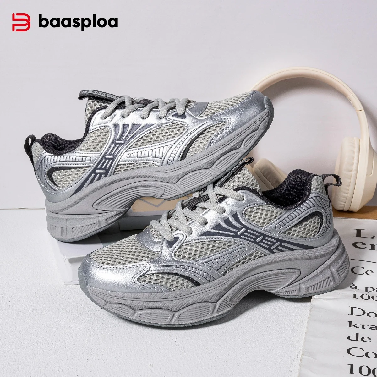 Baasploa النساء احذية الجري حجم كبير 41 42 خفيفة الوزن شبكة تنفس أحذية رياضية الراحة لينة الإناث في الهواء الطلق حذاء كاجوال