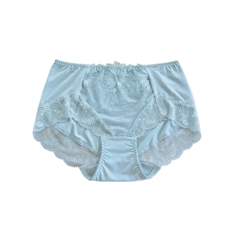 S212 Women's Breathable Elastic Lace Underwear Medium to High Waist Embroidery Milk Silk Large Size Triangle Briefs