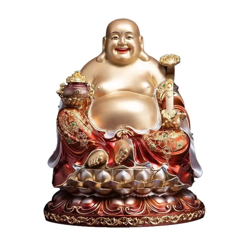 Large 12 16 19 inch Best Decorated Sitting Laughing Buddha Sculpture with Gold Coins Family Bedroom
