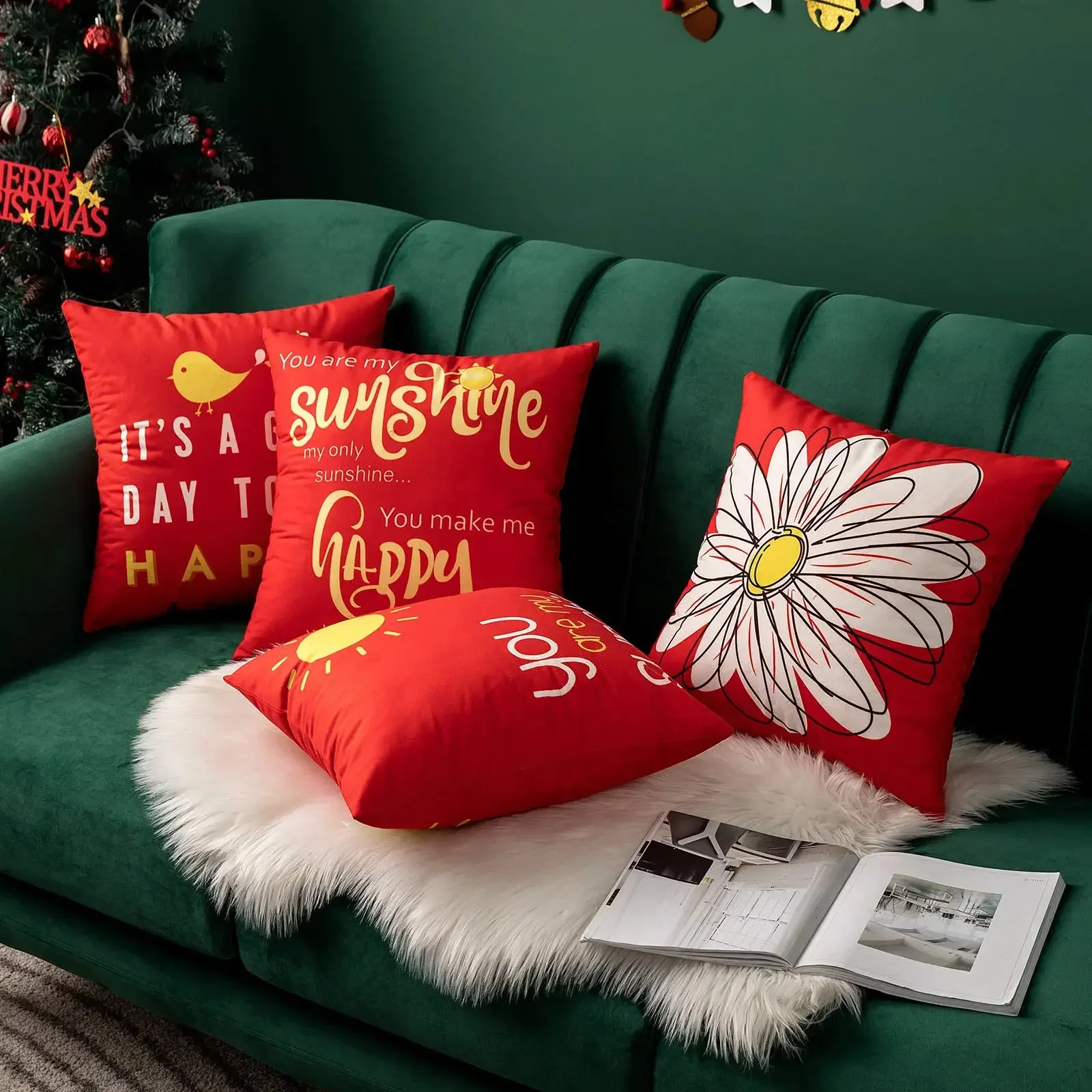 Daisy You Are My Sun Happy Bird Red Pillowcase 40*40 Living Room Sofa Decoration Cushion Cover 60*60 Home Decoration 50*50 45*45