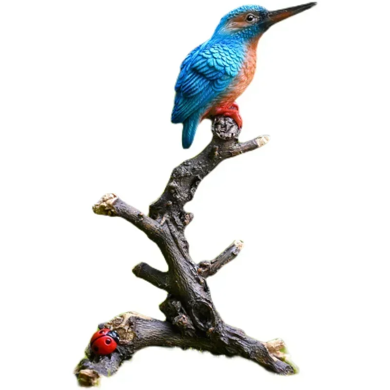 Micro landscape bird ornament garden courtyard potted rockery waterscape simulation kingfisher resin