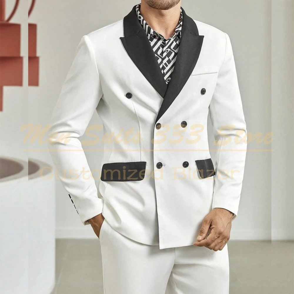 

Fashion Double Breasted Men's Suits Elegant Peak Lapel Slim Fit Wedding 2 Piece Jacket Pants Sets Customized Male Clithing 2025