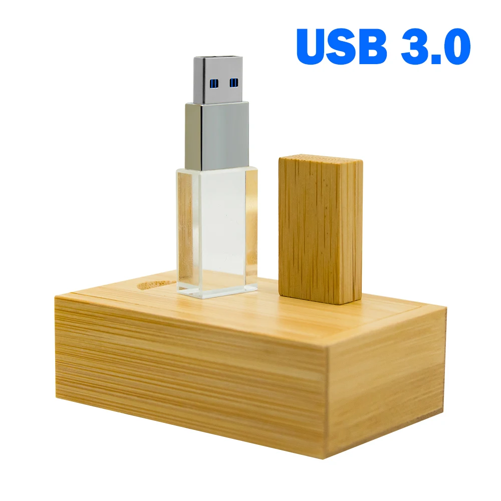 การถ่ายภาพงานแต่งงานโลโก้ที่กําหนดเองไม้คริสตัลไม้ USB 3.0 แฟลชไดรฟ์ 64GB 32GB 16GB 4GB รุ่น Memory Stick U Disk
