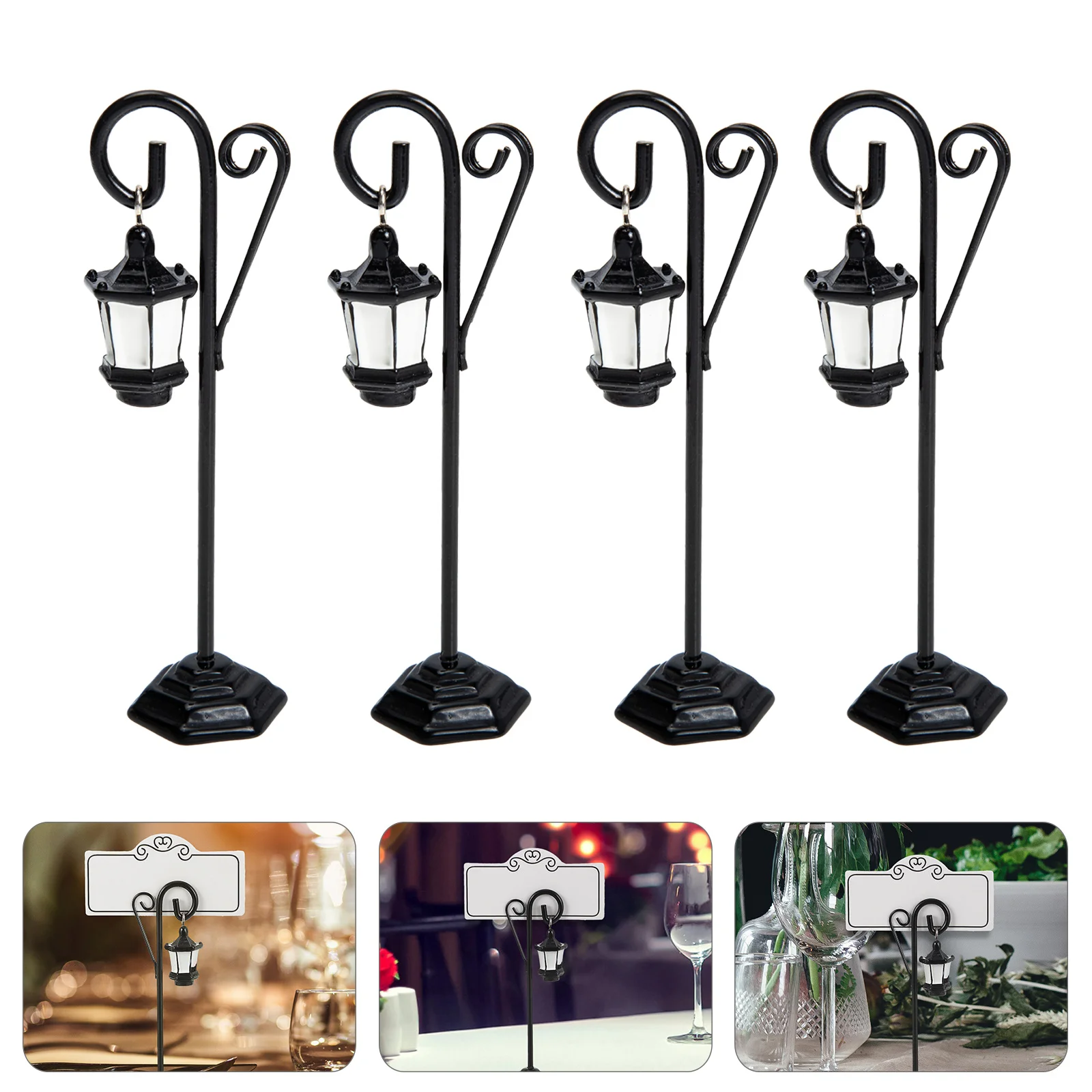 4 Pcs Street Light Clip Desktop Adornment Gift Cards Message Tray Decor Clamp Metal Photo Holder Toy Office