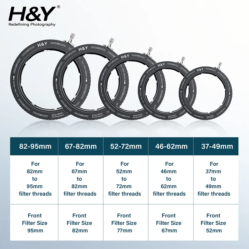 H&Y RevoRing Akcesoria do aparatu Filtry obiektywu Pierścienie podwyższające Pierścień adaptera zmiennego 37-49 mm 46-62 mm 52-72 mm 67-82 mm 82-95 mm — zdjęcie produktu 6