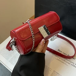 Retro Red Mini Small Square Pack For Women 2024 New Texture Chain Shoulder Bags Fashionable Versatile Female Crossbody Bag