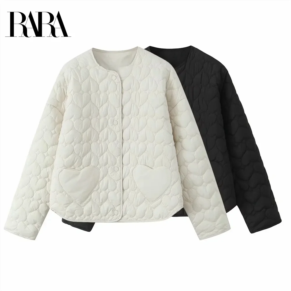 Taop&Za Autumn/Winter New Product Women's Heart Pattern Long Sleeve Black and White Cotton Jacket Short Coat