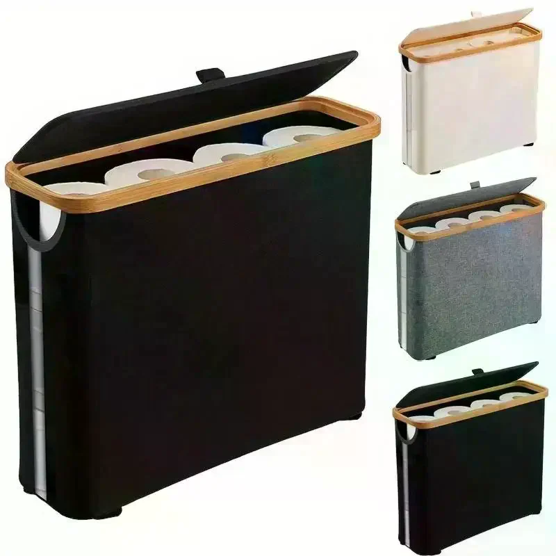 حامل ورق تواليت من الخيزران مع غطاء - منظم حمام قائم بذاته بمقبض، صندوق تخزين مناديل مغلق