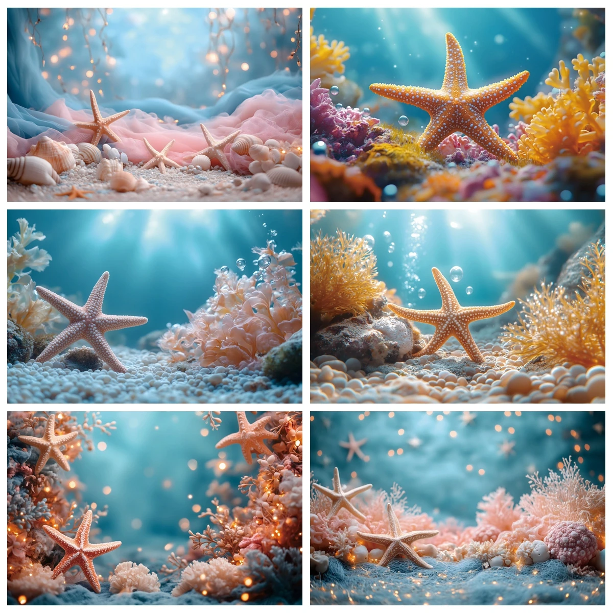 Newborn Underwater World Backdrop Photography Seabed Starfish Coral Boys Girls 1st Birthday Party Decor Baby Shower Background