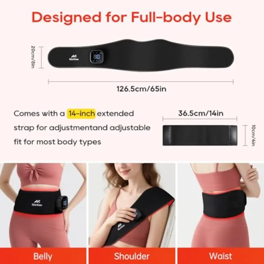 حزام العلاج بالضوء الأحمر اللاسلكي مع تسخين بالأشعة تحت الحمراء والاهتزاز لتخفيف آلام العضلات المستهدف: لف الخصر القابل لإعادة الشحن
