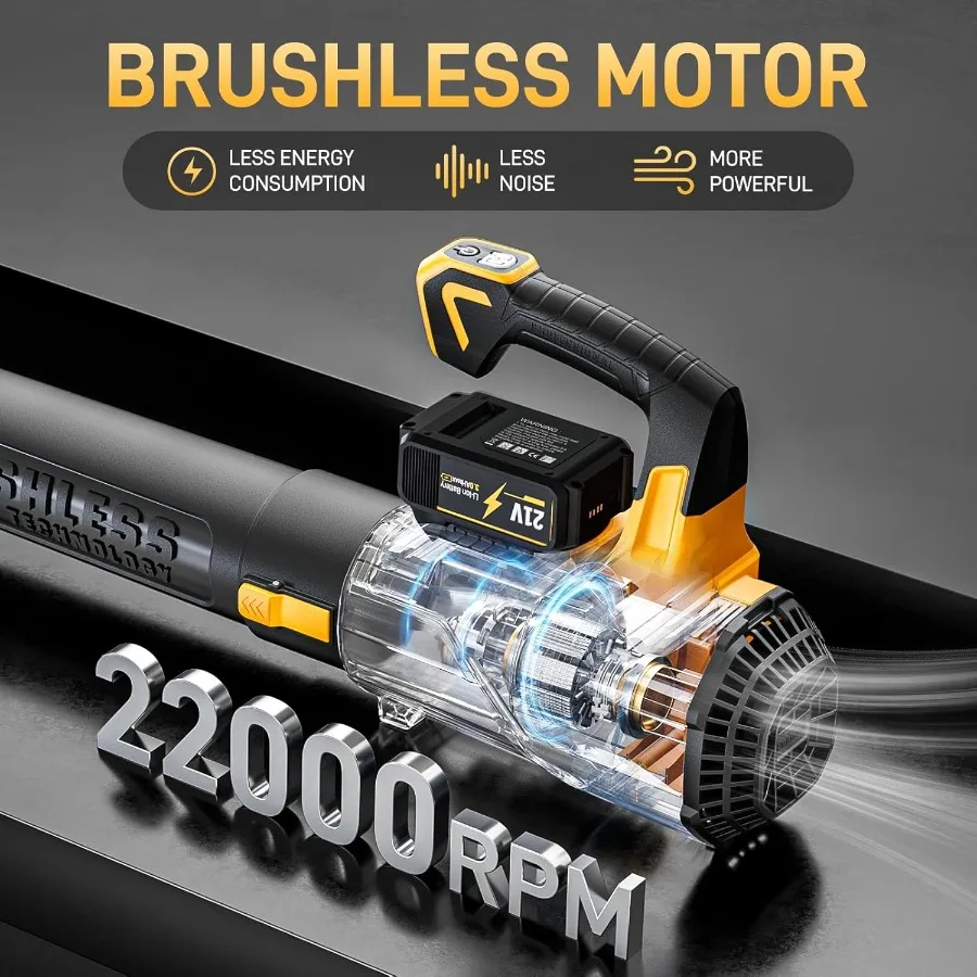 منفاخ أوراق كهربائي لاسلكي 21 فولت مع بطاريتين وشاحن 2 × 3.0 أمبير في الساعة للعناية بالعشب الفعلي وتنظيف الفناء في الهواء الطلق #4