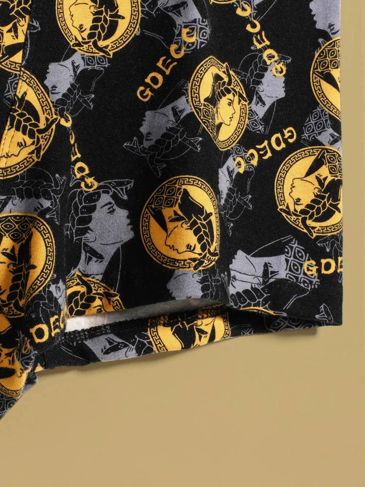 4PCS black gold luxury style portrait pattern gold chain design pure cotton skin-friendly comfy men\'s boxer with gift box