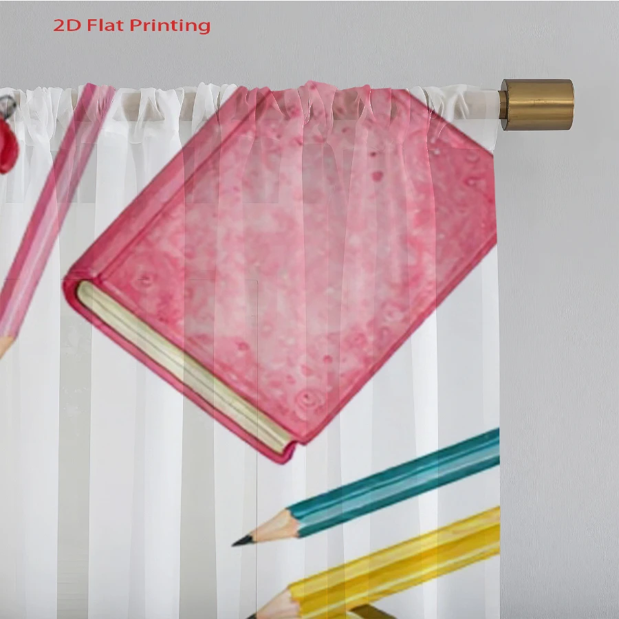 2PCS Digital Print Sheer Curtain, Watercolor Alarm Clock Books, Boho Chic Window Curtains for Living Room Bedroom Decor