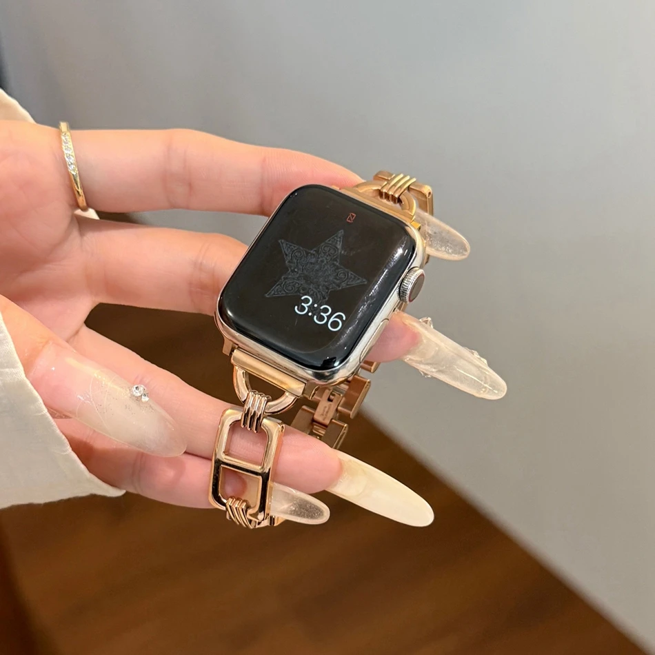 سوار من الفولاذ المقاوم للصدأ عالي الجودة لساعة Apple Watch Series 10/9/8/7/6/5/4/3/2/1 42 ​​مم 44 مم 38 مم 40 مم 41 مم 45 مم 46 مم 49 مم عصري ومتين للجنسين سهل التعديل