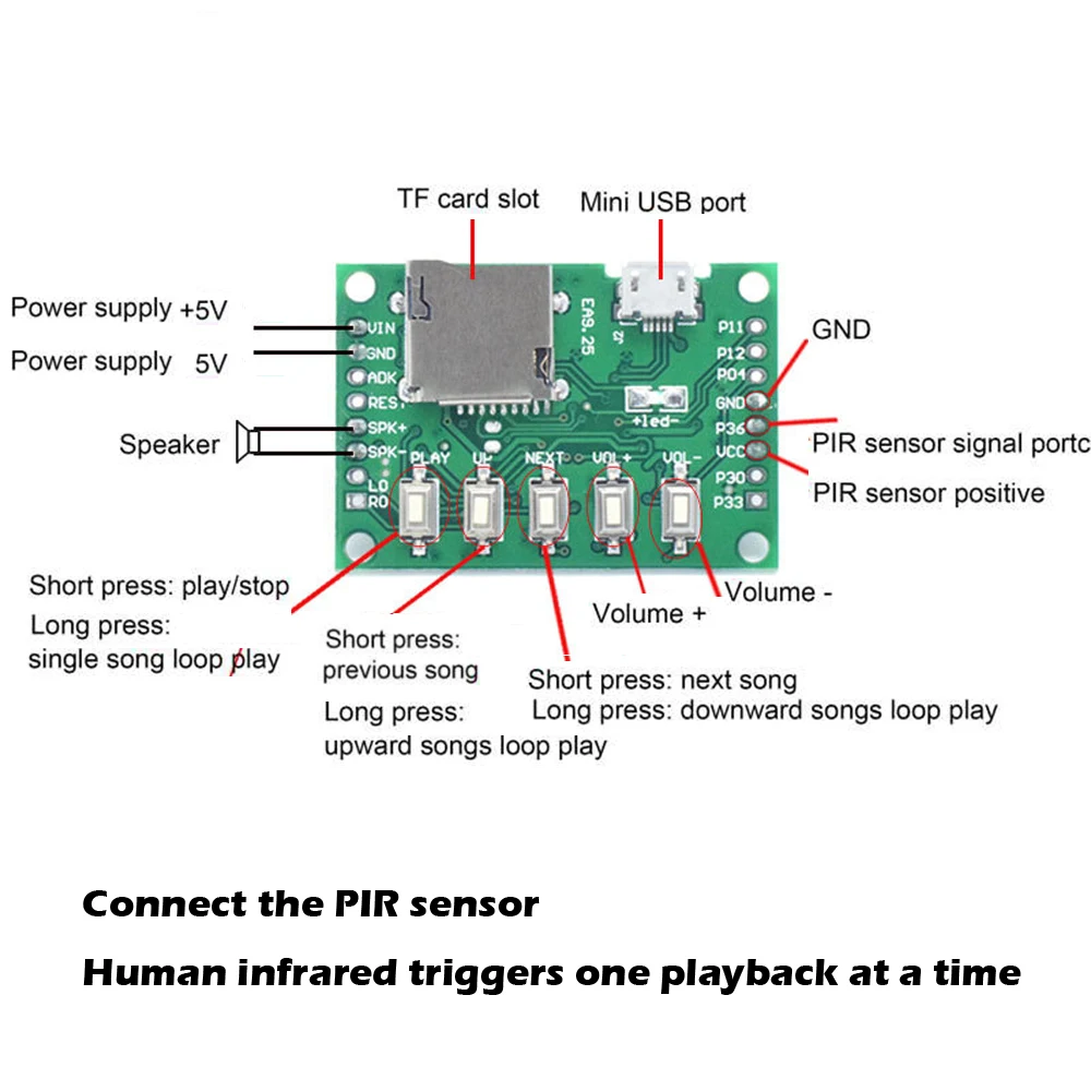 電話用pirセンサー付きdiymp3音楽再生キット,録音モジュール,USBダウンロード,ギフトストア用tfカード