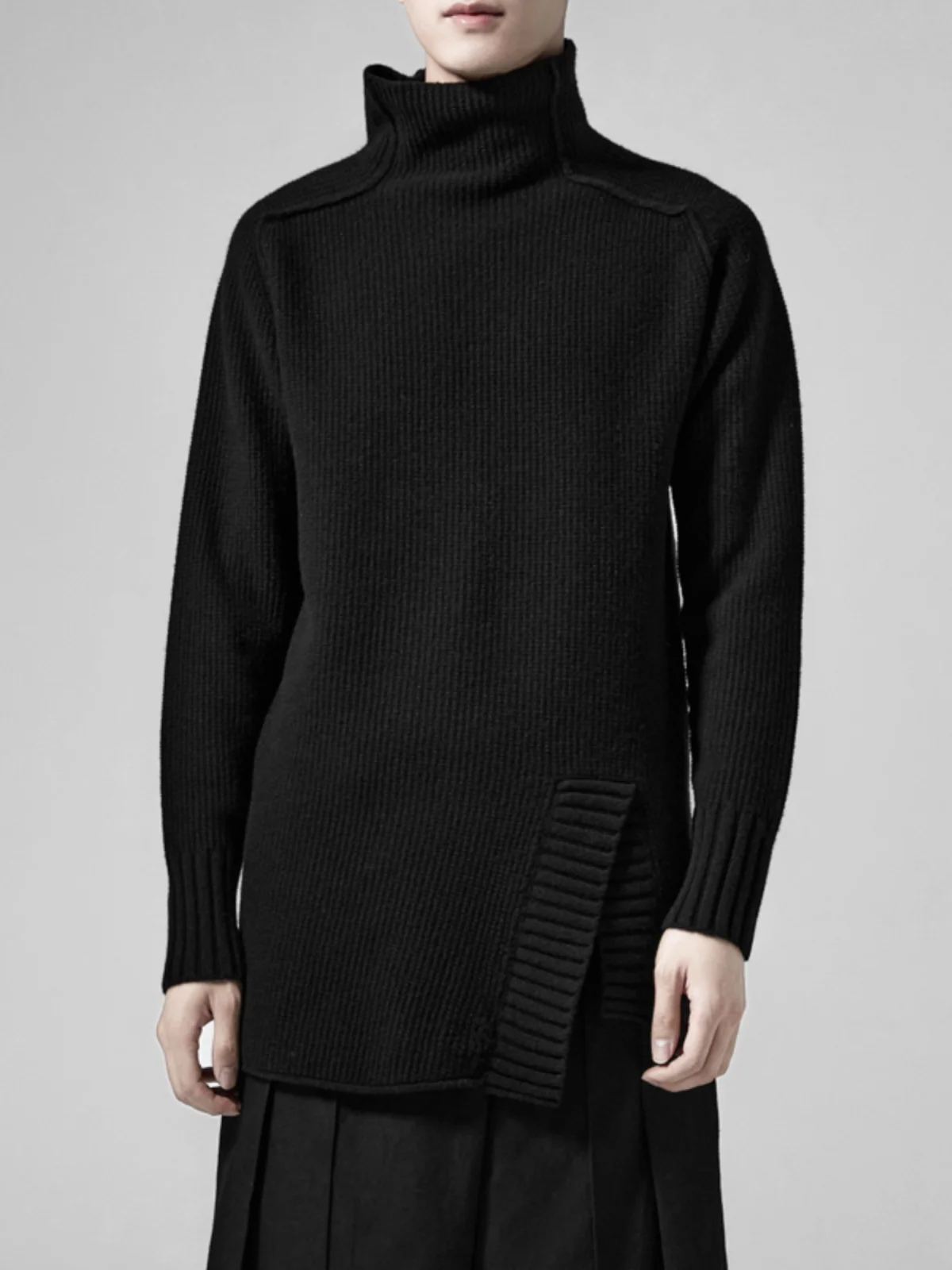 

Dark Avant-Garde Style Clothes Deconstructive Split Design Turtleneck Irregular Wool Thick Needle Long Knit Sweater