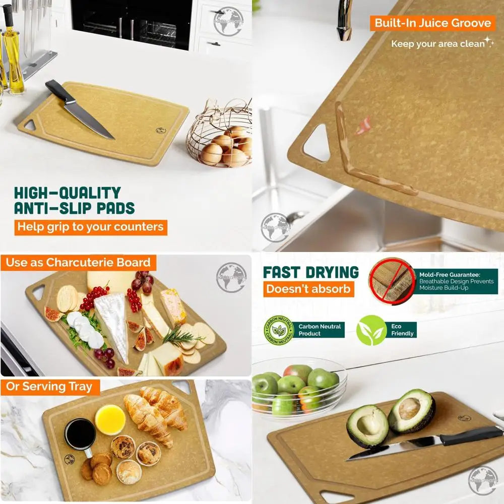 

3-Piece Earth's Dreams Wood Cutting Board Set: Charcuterie Boards, Non-Plastic, Non-Toxic, Dishwasher Safe (Tan/Juice)