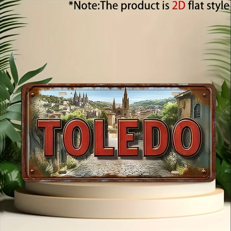 2D Flat, 1pc Vintage Toledo Metal Wall Plaque  Decor, Spanish, Decoration for, for Office, Gift for Car Lovers
