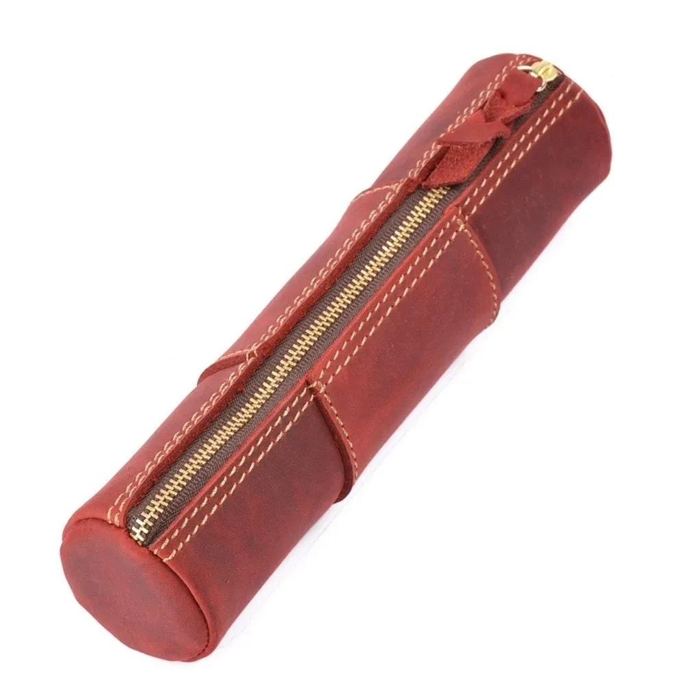 

Handmade Leather Pencil Case Genuine Cowhide Retro Storage Pouch Portable Zipper Closure Leather Pen Bag Office Supplies