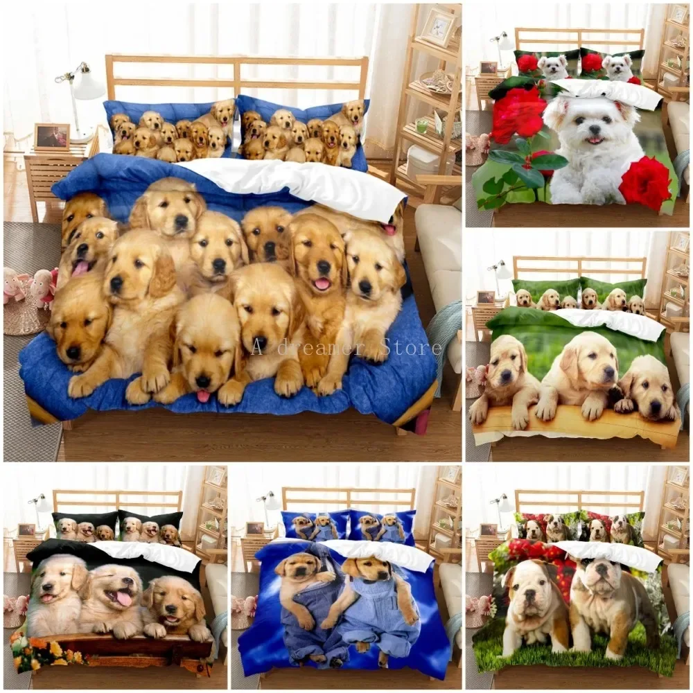 

Pug Dog And Flower Duvet Cover Set Cute Dogs 3D Bedding Single Queen King Size Cute Bed Home Textile Luxury Bedding Set