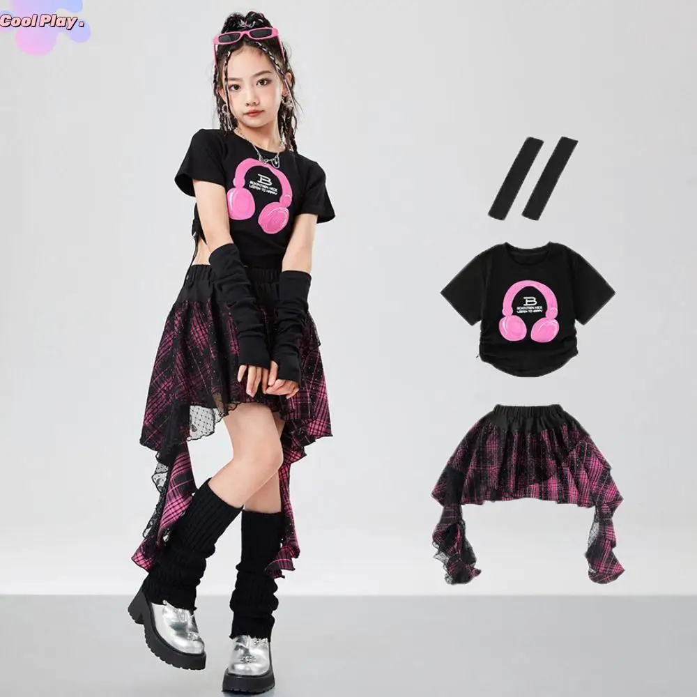 

Модная уличная одежда для девочек, одежда в стиле хип-хоп, сценическая одежда, детский танцевальный костюм для подростков, нерегулярная одежда для джаза Y2k, костюм для вечеринки