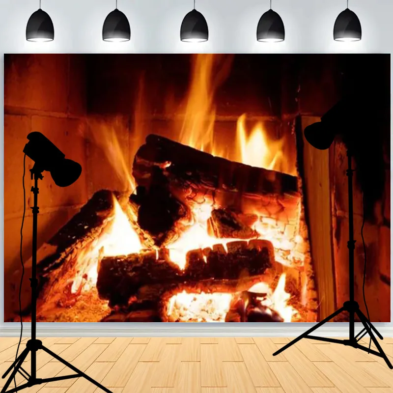  Christmas Tree String Lights Snowflake Gift Box Photography Background Fireplace Colorfast Photo Studio Backdrops JR-24