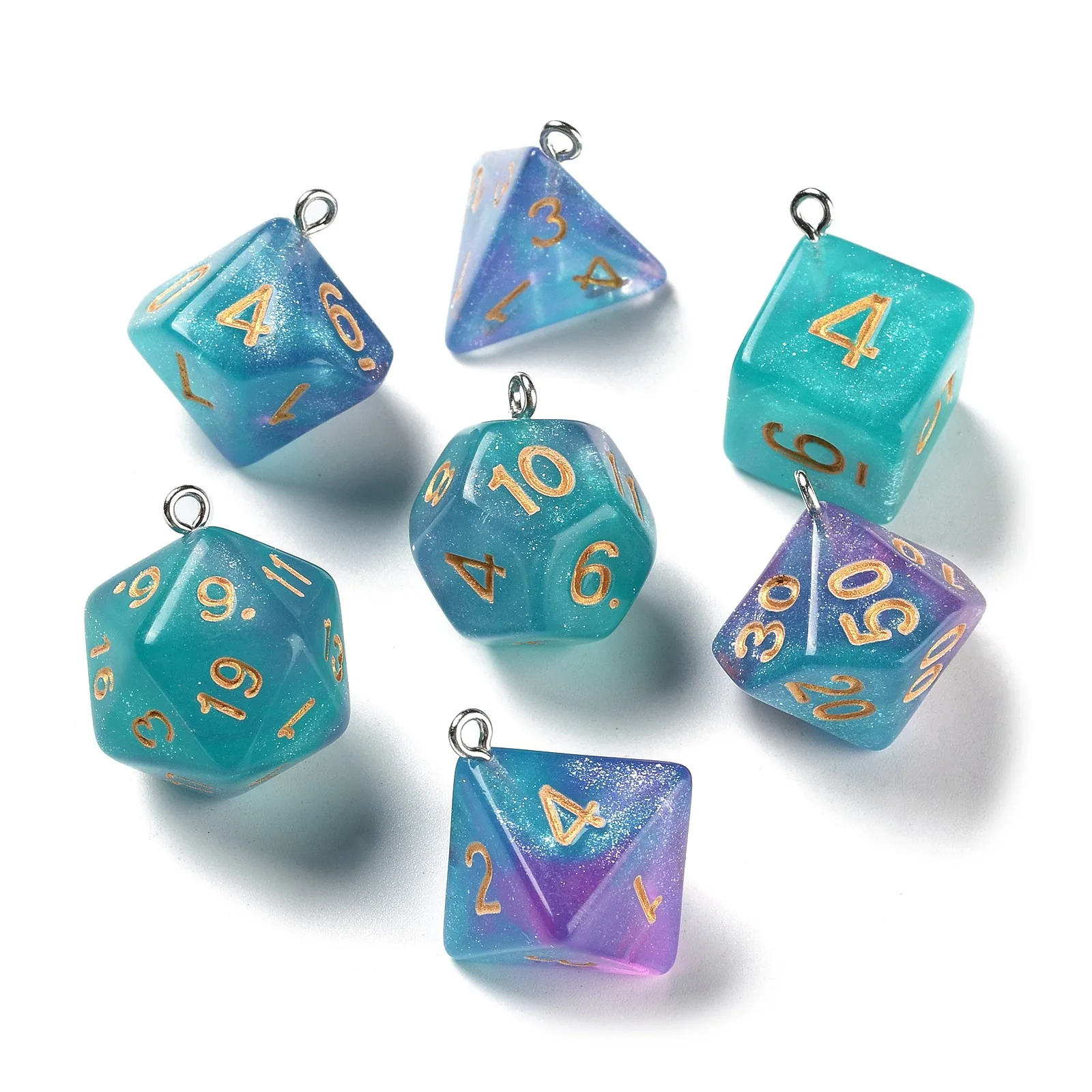 7 Styles Resin Dice Pendants Multi-Sided Polyhedral Number Dice Charms for Jewelry Making DIY Bracelet Keychain Crafts Decor