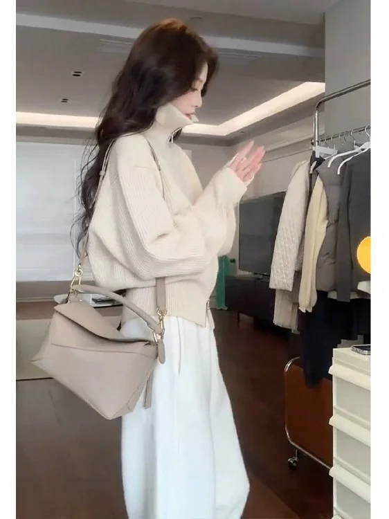 여성용 이중 지퍼 니트 오픈 가디건 부드럽고 편안한 스웨터 자켓 가을 겨울 패션 캐주얼웨어