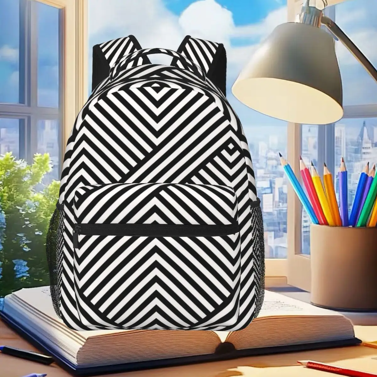 

Geometric Zebra Fade Student Backpack School Bag Hiking Travel Daypack for Boys Girls Fashion Bookbag Shoulder Bags